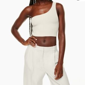 Aritzia Babaton White One-Shoulder Ribbed Tank